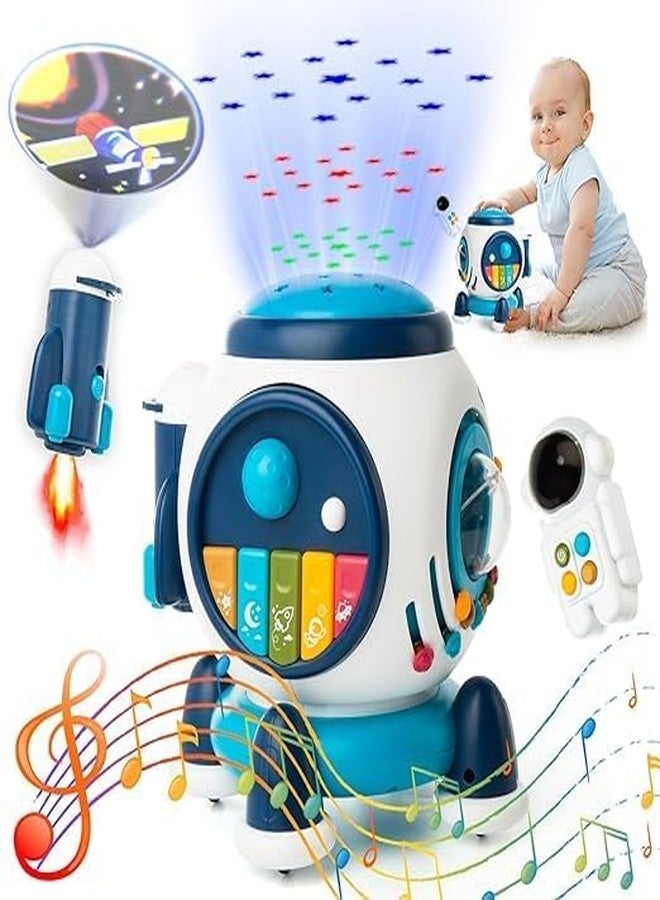 Black Foru Baby Musical Toys for Toddlers 1-3, Light up Music Crawling Toy Infants 6 to 12 Months Baby Development Sensory with Piano Keyboard/Projection Flashlight/Birthday Gifts for Kids - Image 1